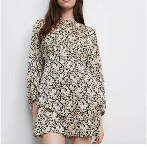 Zara Black and Cream Floral Mini Dress